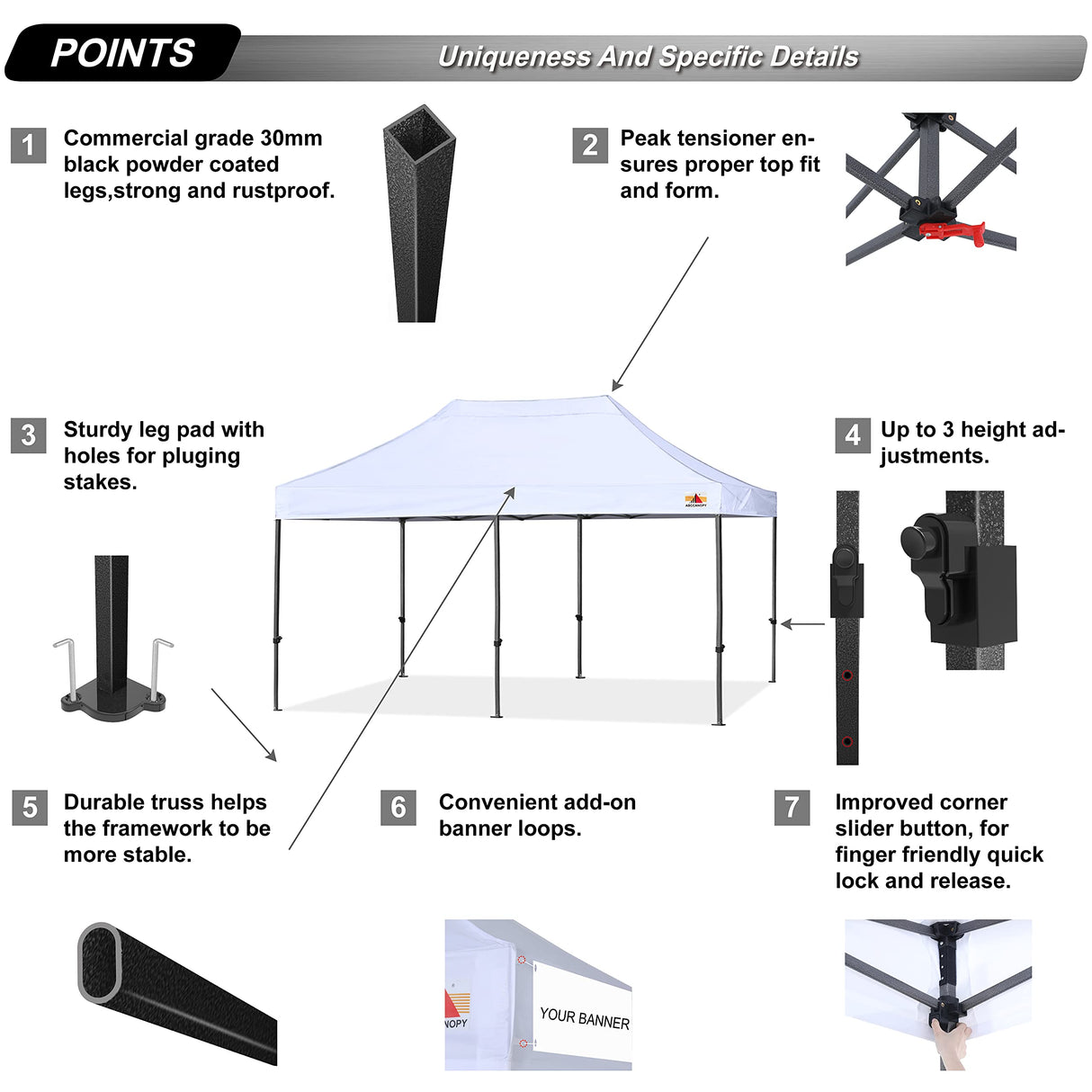 ABCCANOPY Patio Pop Up Canopy Tent 10x20 Commercial-Series(White) ABCCANOPY