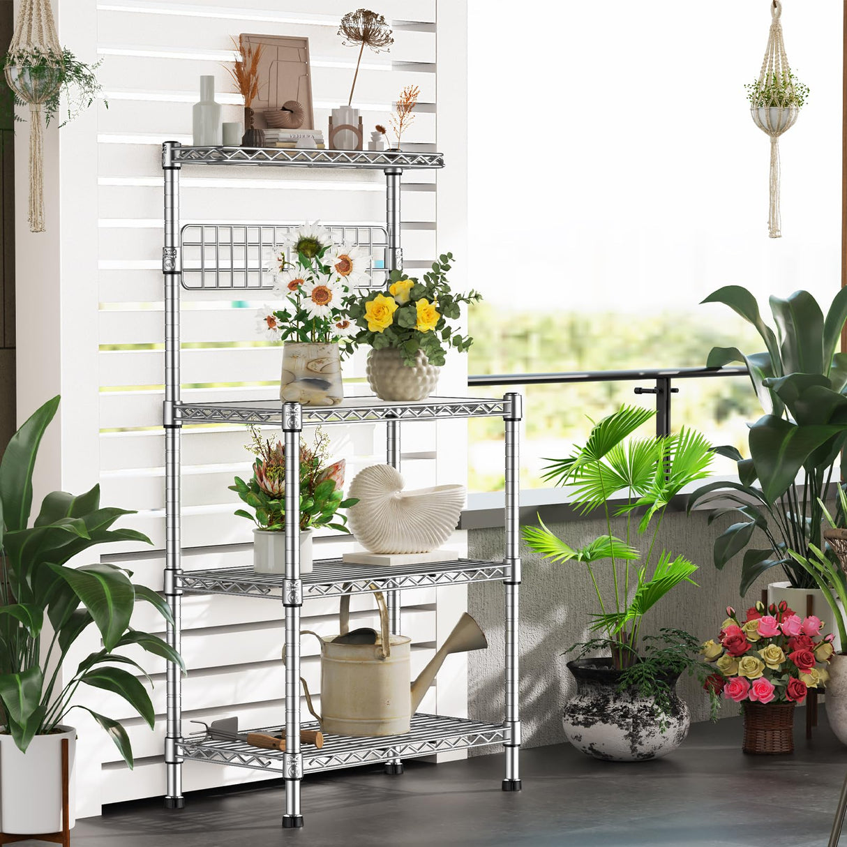 Leteuke Bakers Rack for Kitchen with Storage, NSF Certified 4-Tier Adjustable Coffee Bar with Wheels 10 S-Hooks Microwave Stand Kitchen Storage Shelf Metal Storage Rack 30 x 14 x 59 Inches, Chrome Leteuke
