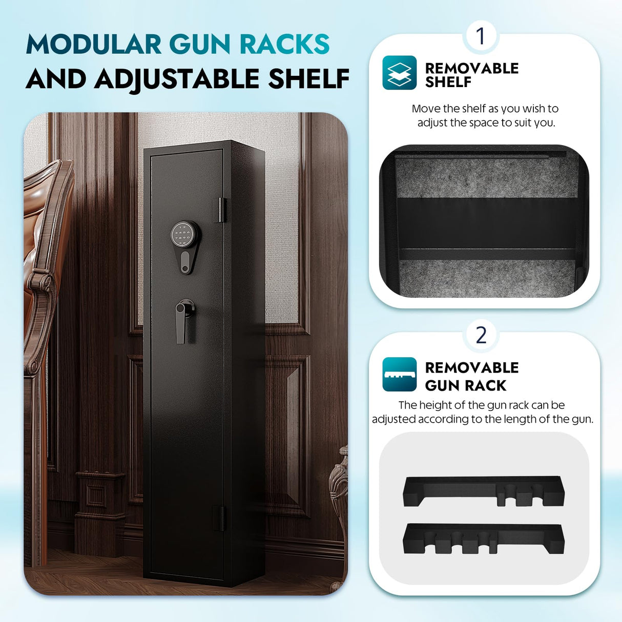 Karini 5 Rifle Gun Safes Gun Safe for Rifle and Pistols Quick Access Rifle Safe for Home Assembled Gun Cabinets for Rifles and Shotguns Long Gun Safe Clearance Gun Locker with Adjustable Shelf Karini