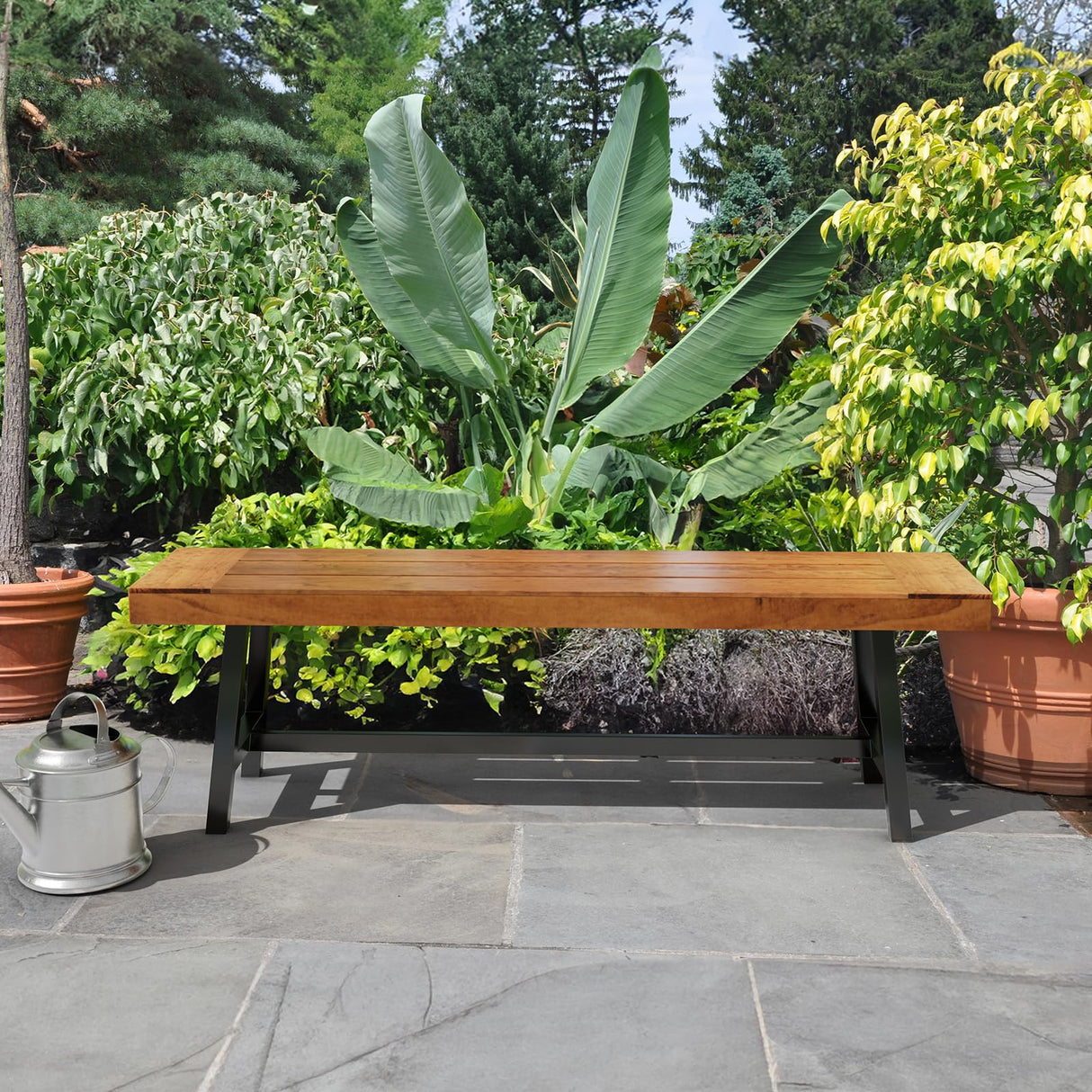 VINGLI Outdoor Bench with Metal Legs Rustic, Wood Dining Bench Indoor Outdoor Porch Benches for Yard Garden Dining (63in) VINGLI