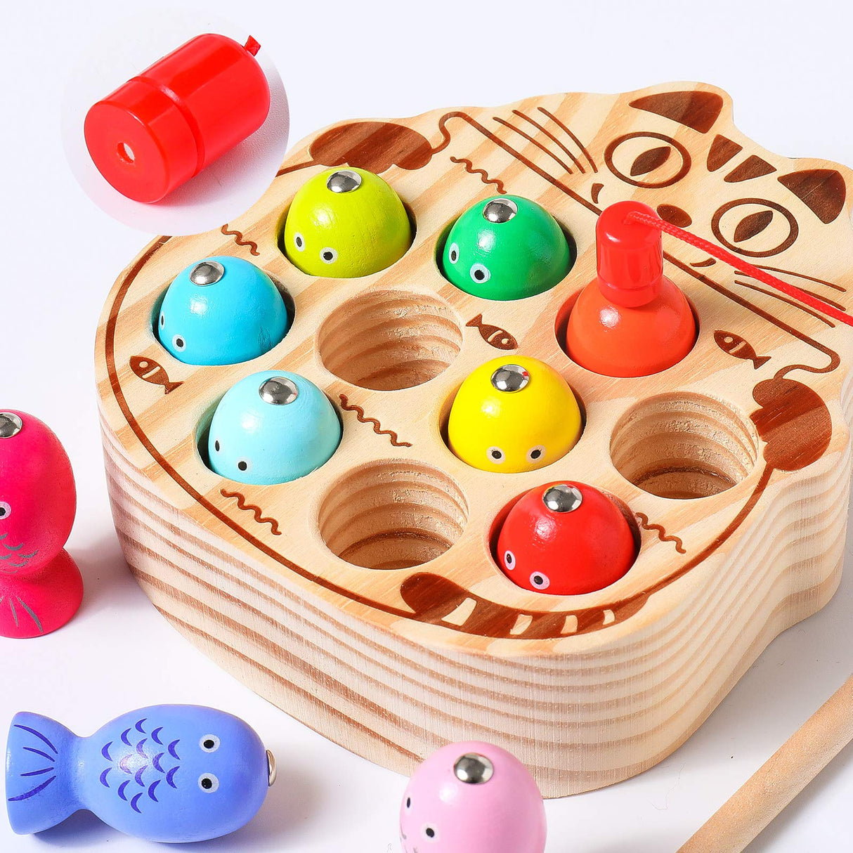 kidus Montessori Magnetic Wooden Fishing Game for Toddlers 1-3 Years Old,Fine Motor Skills Early Learning Eyes Hands Cooperation Toy for Boys & Girls Great Birthday Gift kidus