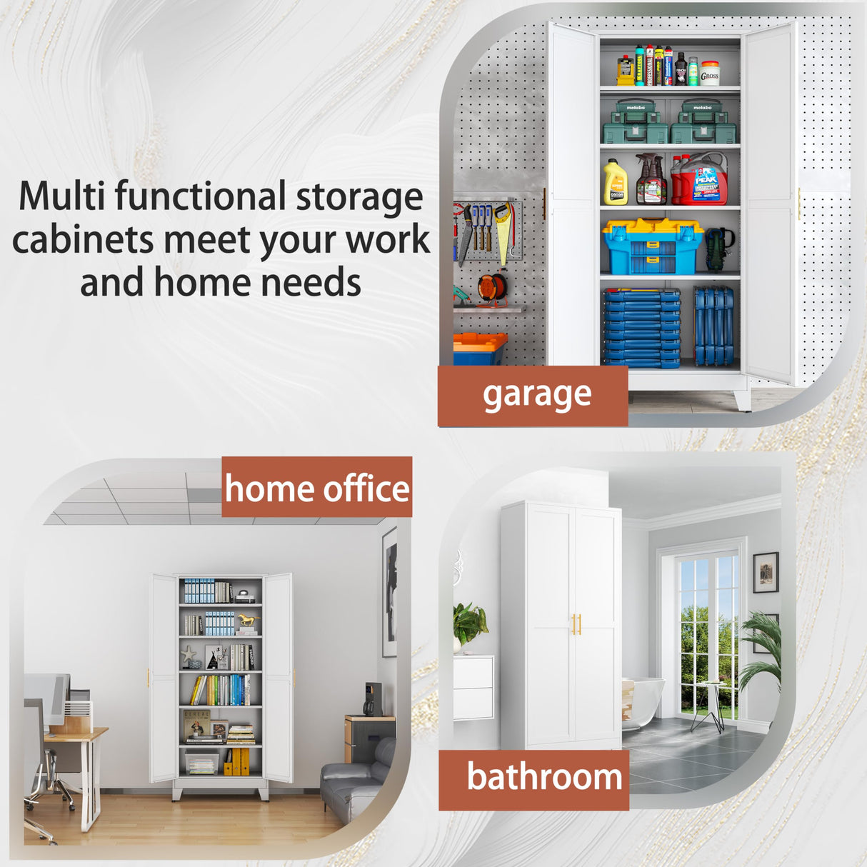 PAOFIN Kitchen Pantry Storage Cabinet with Doors and Adjustable Shelves, Metal ClosetMaid Food Pantry Cabinets, 75" Tall Freestanding Cupboard for Kitchen, Laundry or Utility Room, White PAOFIN