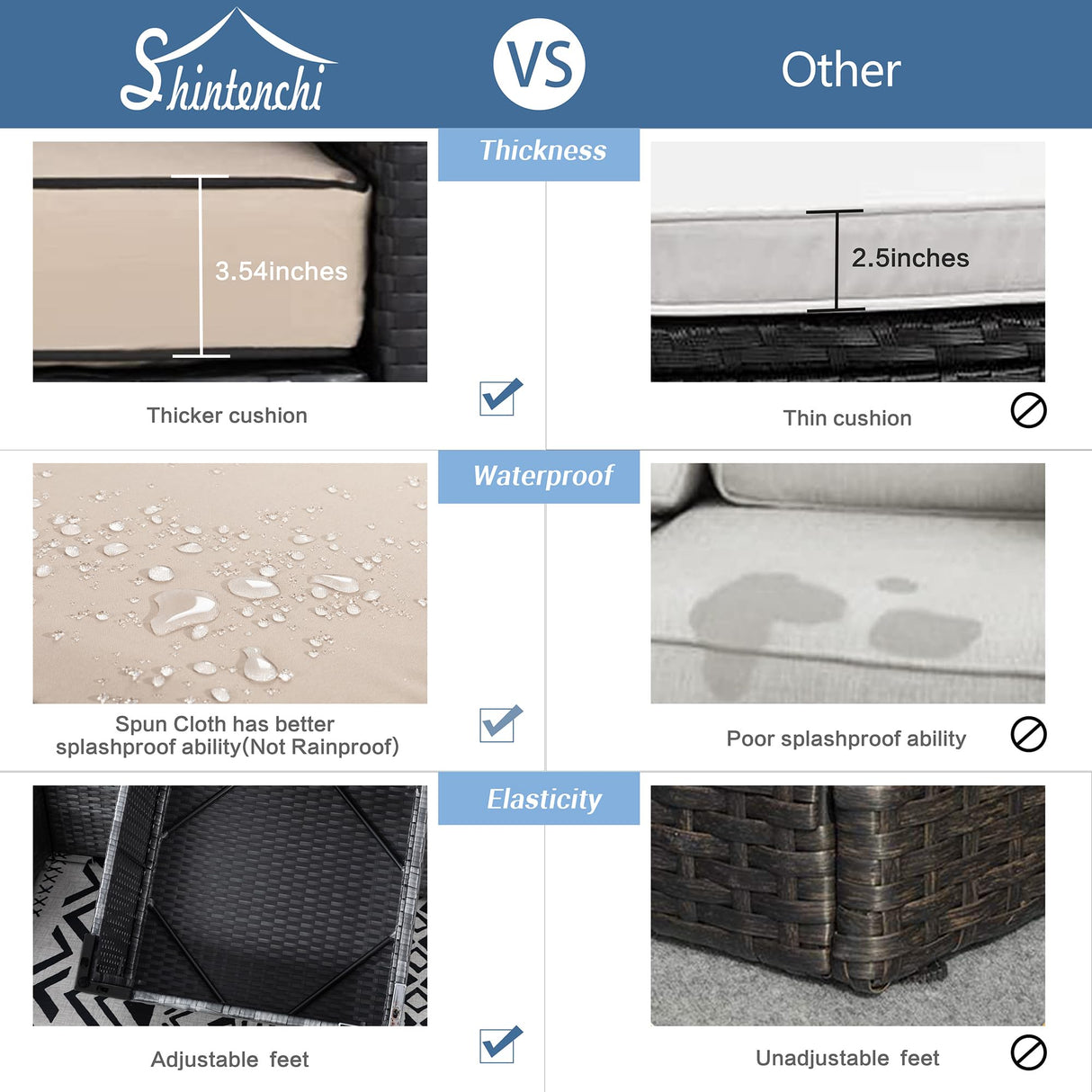 Shintenchi 3 Pieces Patio Furniture Set,All-Weather Rattan Patio Conversation Set,Outdoor Sectional Silver Wicker Patio Couch with Washable Cushions and Glass Coffee Table(Khaki) Shintenchi