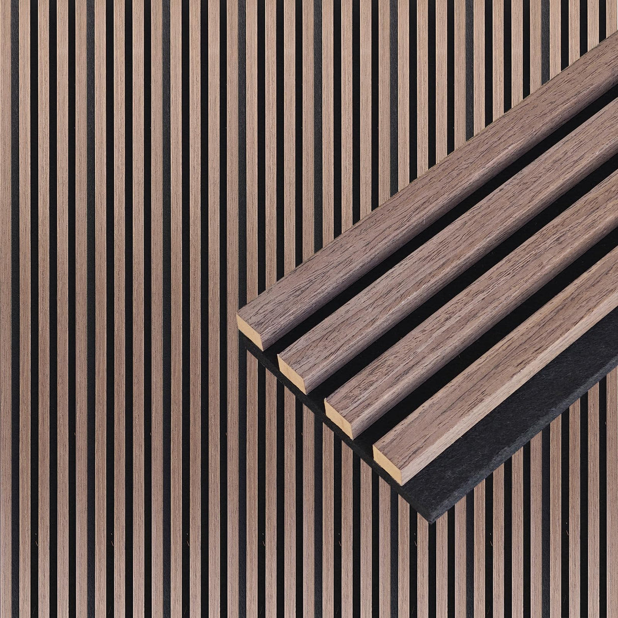 NeatiEase Wood Wall Panels, 9 Feet Acoustic Slat Wall Panels for Interior Wall Decor and Noise Reduction, Decorative Slat Wall Paneling, Smoked Oak, 4-Piece NeatiEase