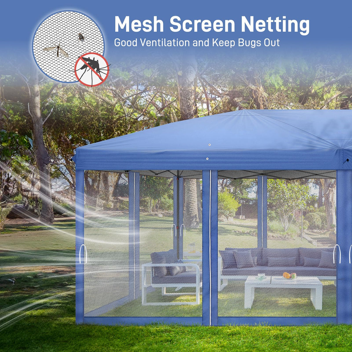 VINGLI 10x20 Pop Up Canopy with Sidewalls Wheeled Bag Easy Up Canopy Tent with Nettings, Screened in Gazebo for Camping Screened Canopy (Blue, 10x20) VINGLI