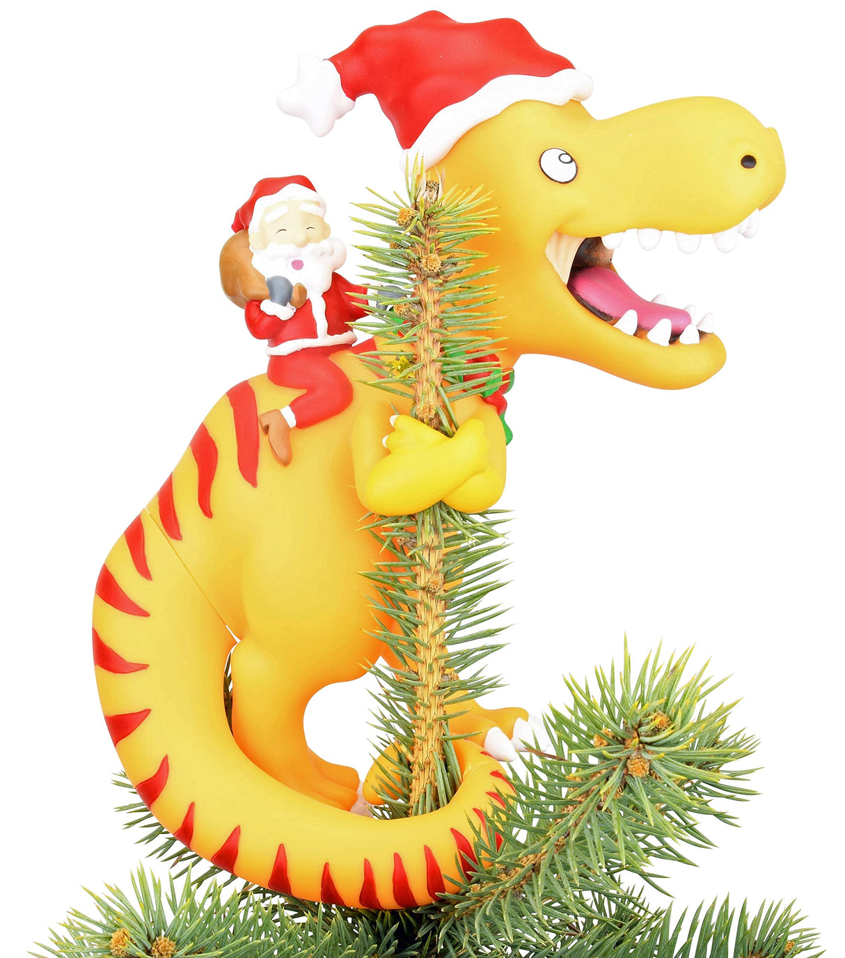 Tree Buddees Santa Riding a T-Rex Funny Christmas Tree Topper - Large 10" Tree Buddees