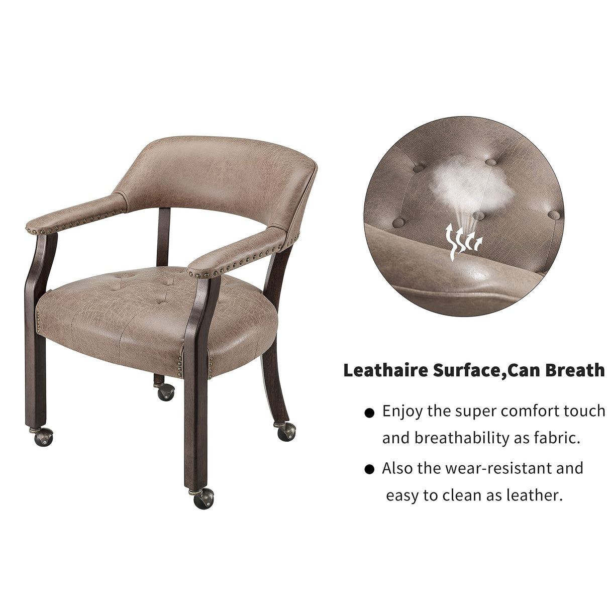 MODERION Solid Wood Boss Caption's Chairs,Dinning Chairs with Wheels and Arms,Office Desk Chairs, Classic Swivel Accent Chairs with Upholstered,Breathing Leather, 31.5¡±H for Living Room Light Brown MODERION