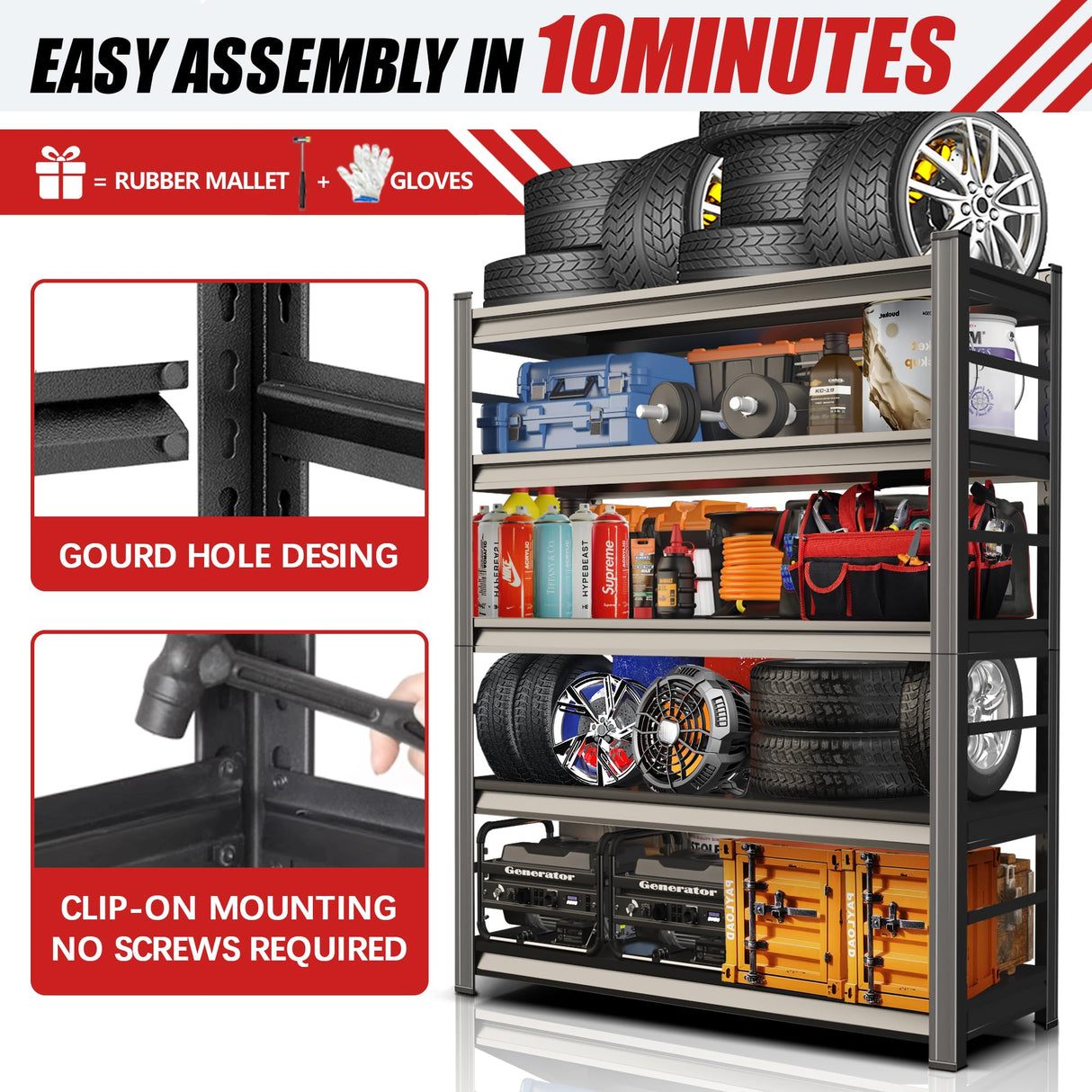 72" H, 3000 lb. Heavy Duty Storage Shelving Unit | Adjustable 5-Tier Metal Garage Storage Shelves | Easy to Assemble, Storage Shelves for Basements and Garages, 72 "H*36 "W*16 "D Metallitrend
