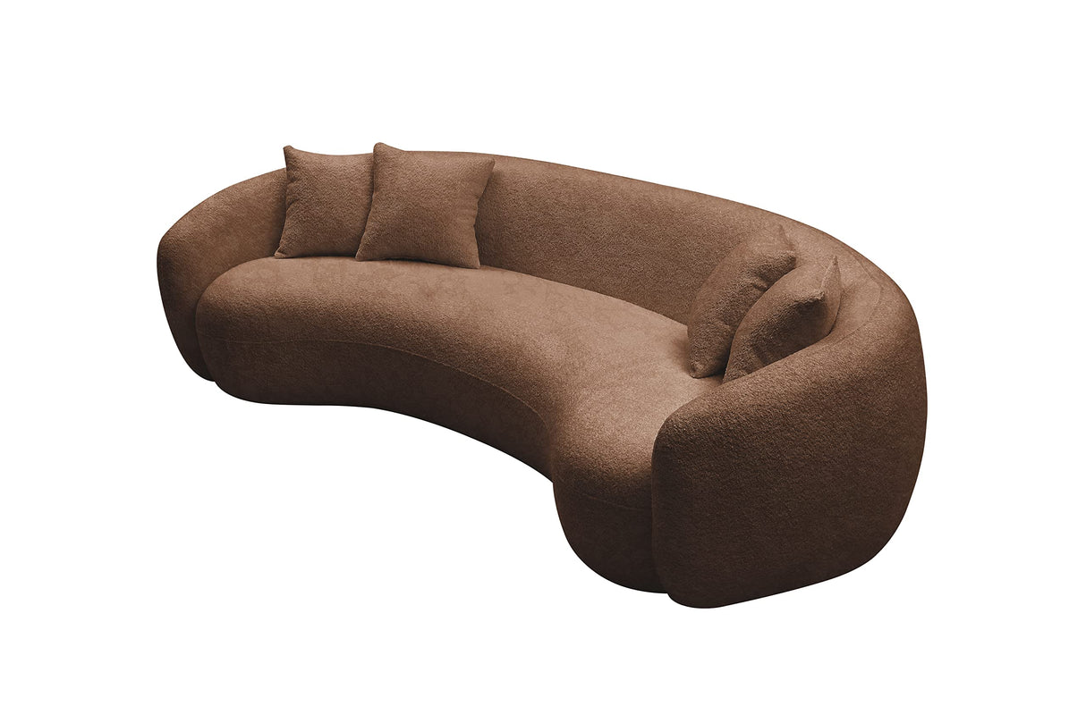 KEIKI 103" Boucle Half Moon Curved Sectional Sofa with 4 Throw Pillows, Modern 5-Seater Teddy Fleece Leisure Couch with Curved Backrest, Easy Assembly, for Living Room, Bedroom, Brown KEIKI