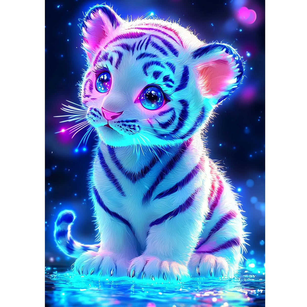 KEYIFA Little Tiger Diamond Art Kits, 5D DIY Diamond Painting for Adults, Round Full Drill, Fantasy Diamonds Dots Mosaic Painting, Crystal Gem Arts Craft for Home Wall Decor 12x16 in KEYIFA