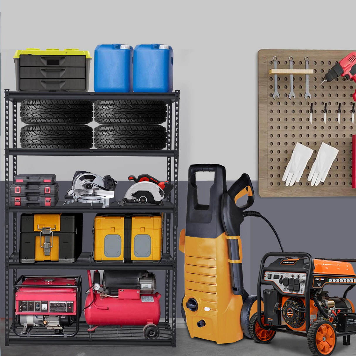 GarveeTech Heavy Duty Garage Shelving Unit, 48 in L x 24 in W x 72 in H Adjustable Storage Shelves, 2500 LBS Load Capacity, Durable Metal Shelves for Garage Organization, Basement, Workshop GarveeTech