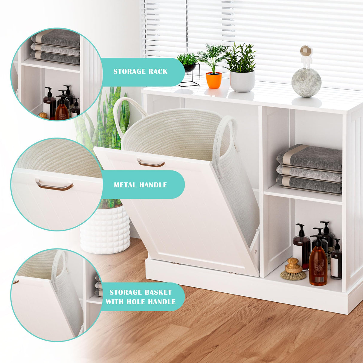 GAZHOME White Tilt-Out Laundry Hamper Cabinet with Adjustable Shelves and Baskets GAZHOME