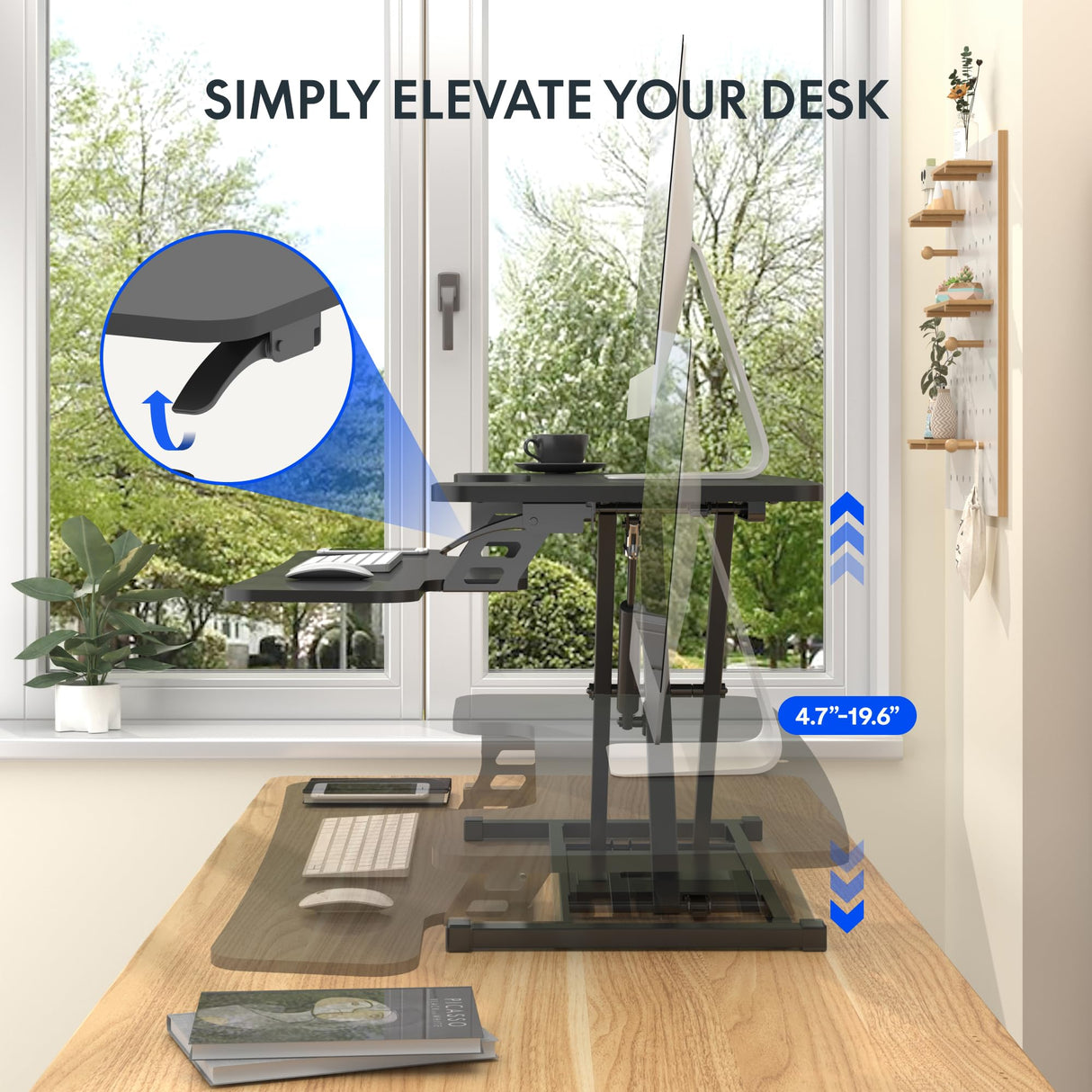 FLEXISPOT 36-inch Standing Desk Converter Height Adjustable Sit to Stand Up Workstation, Dual Monitor and Laptop Riser with Wide Keyboard Tray, Black FLEXISPOT