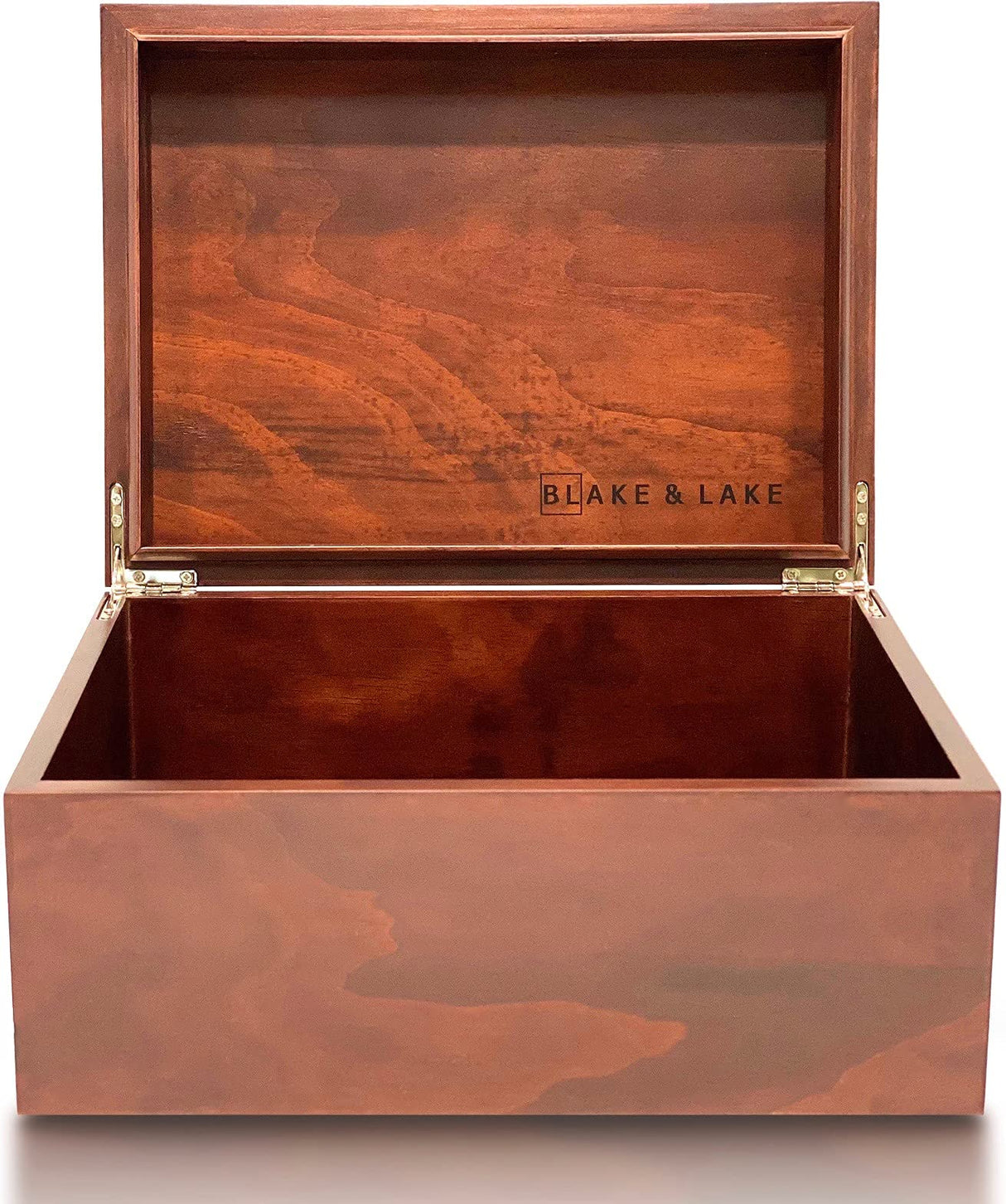 Blake & Lake Large Box with Hinged Lid - Wood Storage Box with Lid - Wooden Keepsake Decorative boxes with lids (Dark Oak) Blake & Lake