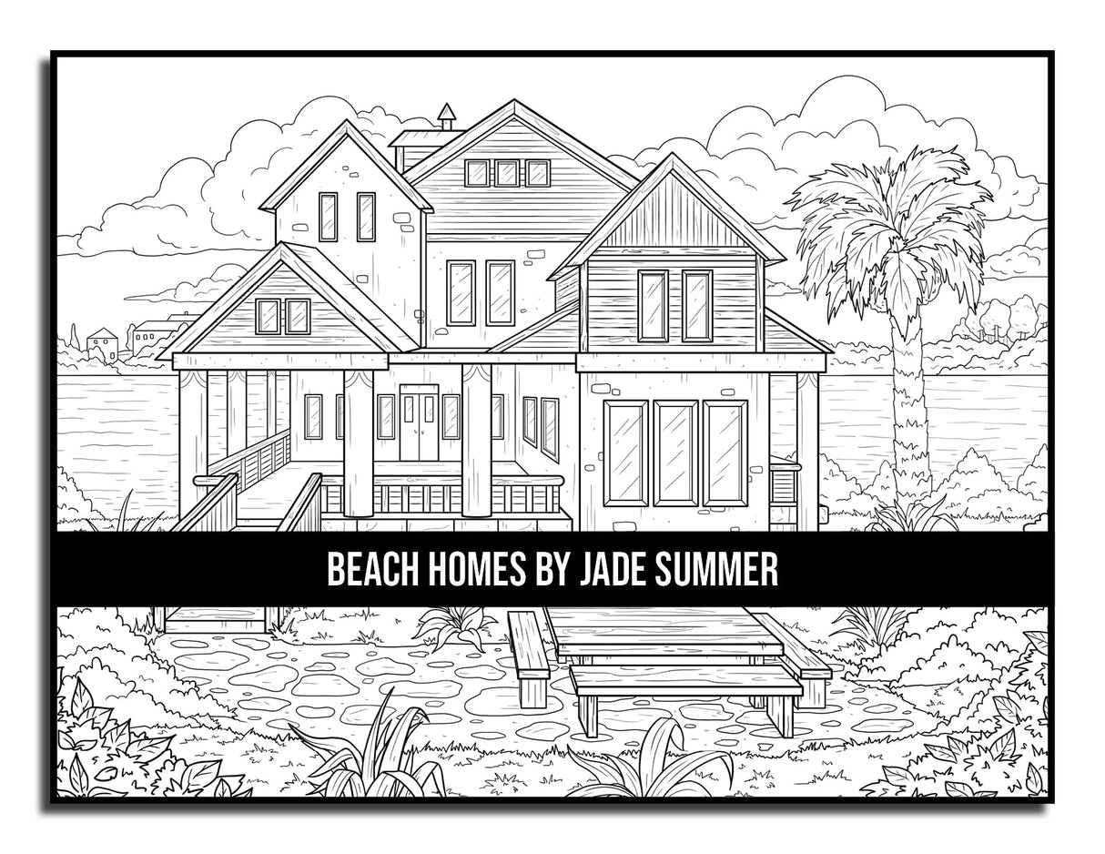 Beach Homes: An Adult Coloring Book with Beautiful Vacation Houses, Charming Interior Designs, and Relaxing Nature Scenes WoodArtSupply