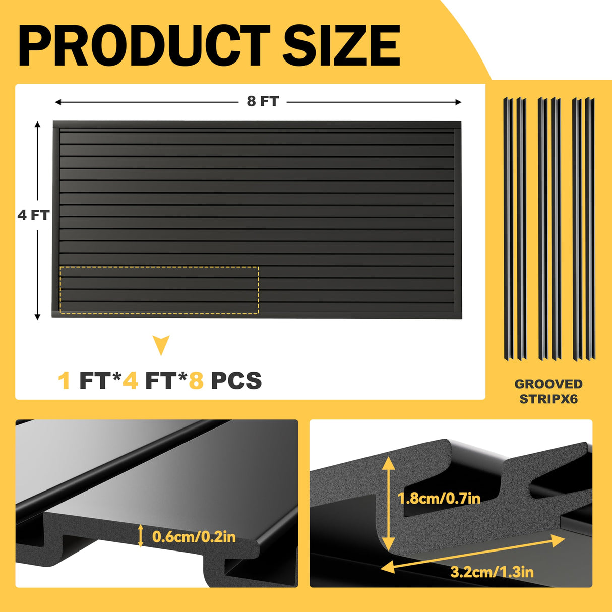 RORA Slat Wall Paneling Garage Slat Wall Storage Systems 4x8 ft Slatwall Black Heavy Duty Satwall for Tool Organization ,Pvc SlatWall Panels,Fits for Storage and Display RORA