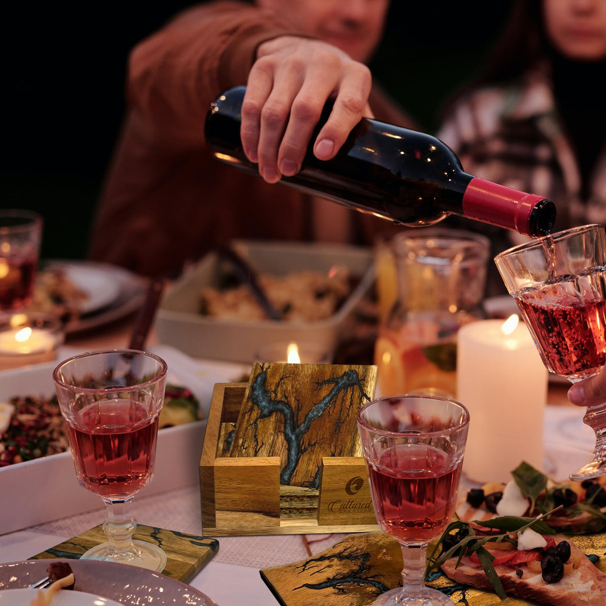 Cultured Creation | Beautiful Epoxy Resin and Wood Coaster Set | Ideal for Tabletop Protection | Enhance Your Coffee Table or Any Home Decor for Any Occasion CULTURED CREATION