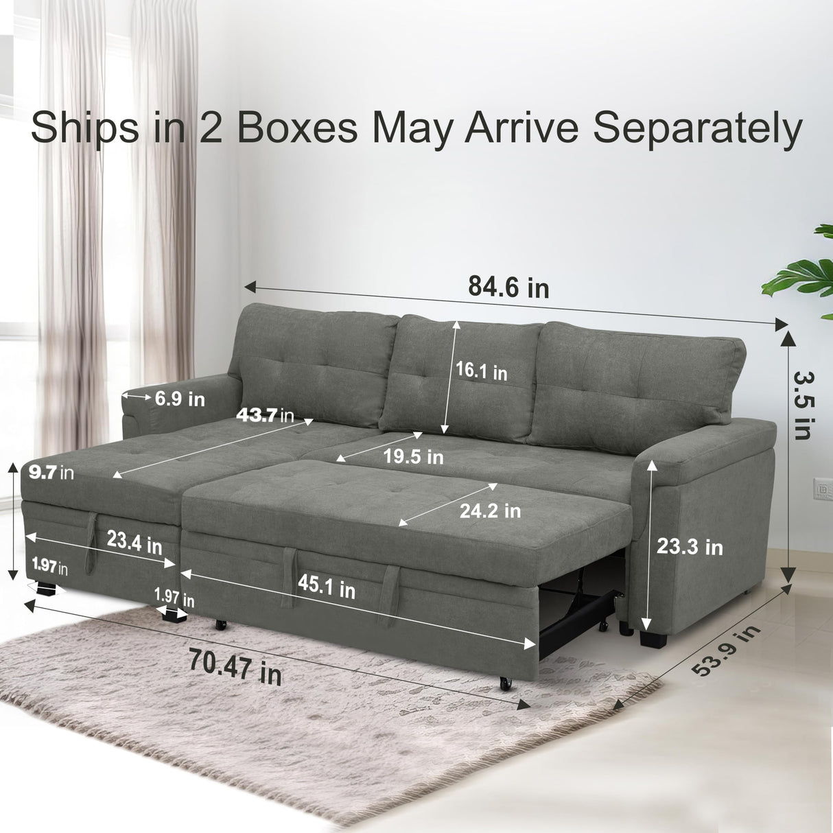 Naomi Home Transform Any Space: Sleeper Sectional Sofa with Convertible Sofa Bed & Inviting Chaise. Find Tranquil Comfort with Stress-Relieving Design & Durable Cushions - Gray/Velvet Naomi Home