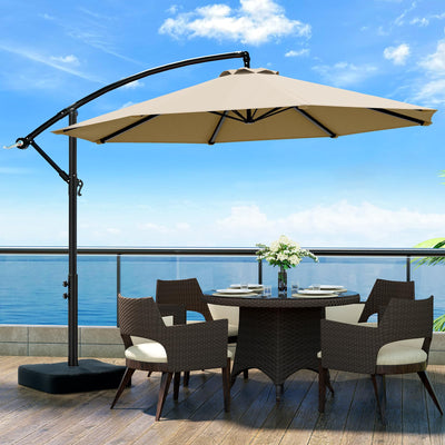 OLILAWN 10ft Patio Umbrella with Base Included, Outdoor Offset Cantilever Umbrella w/Upgraded Yarn-dyed Fabric Shade, Sturdy 8 Rids, Easy Tilt Adjustment, for Pool Deck Porch Backyard Garden,Beige