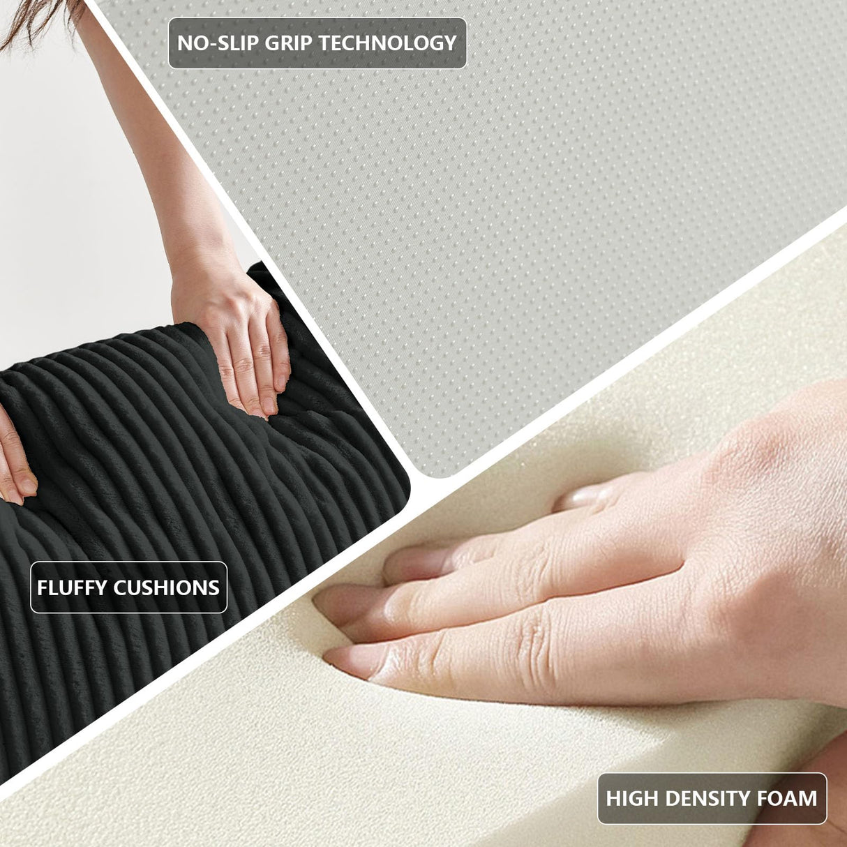 104" L-Shaped Corduroy Cloud Modular Sofa, Modern 4-Seater Sectional Couch with 6 Pillows, Deep Seat Upholstered Convertible Sofa Bed for Living Room, No Assembly Required (Black) atosela