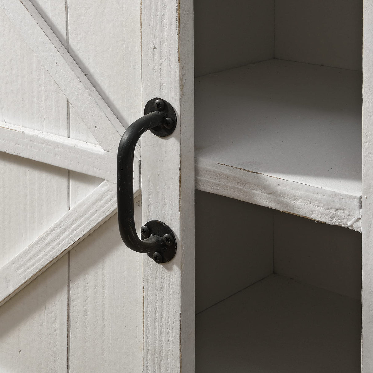 FirsTime & Co. White Bolton Barn Door End Table, Side Table, Night Stand, Wood and Metal, 26 x 14 x 21.5 inches FirsTime