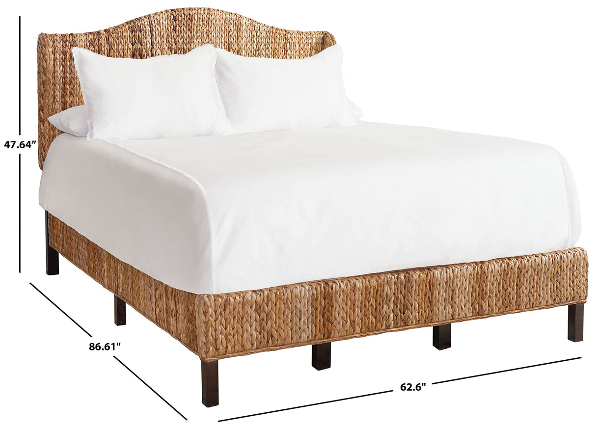 SAFAVIEH Home Collection Finola Coastal Braided Rattan Legs Queen Size Bed BED8002A-Q, Natural/Espresso SAFAVIEH