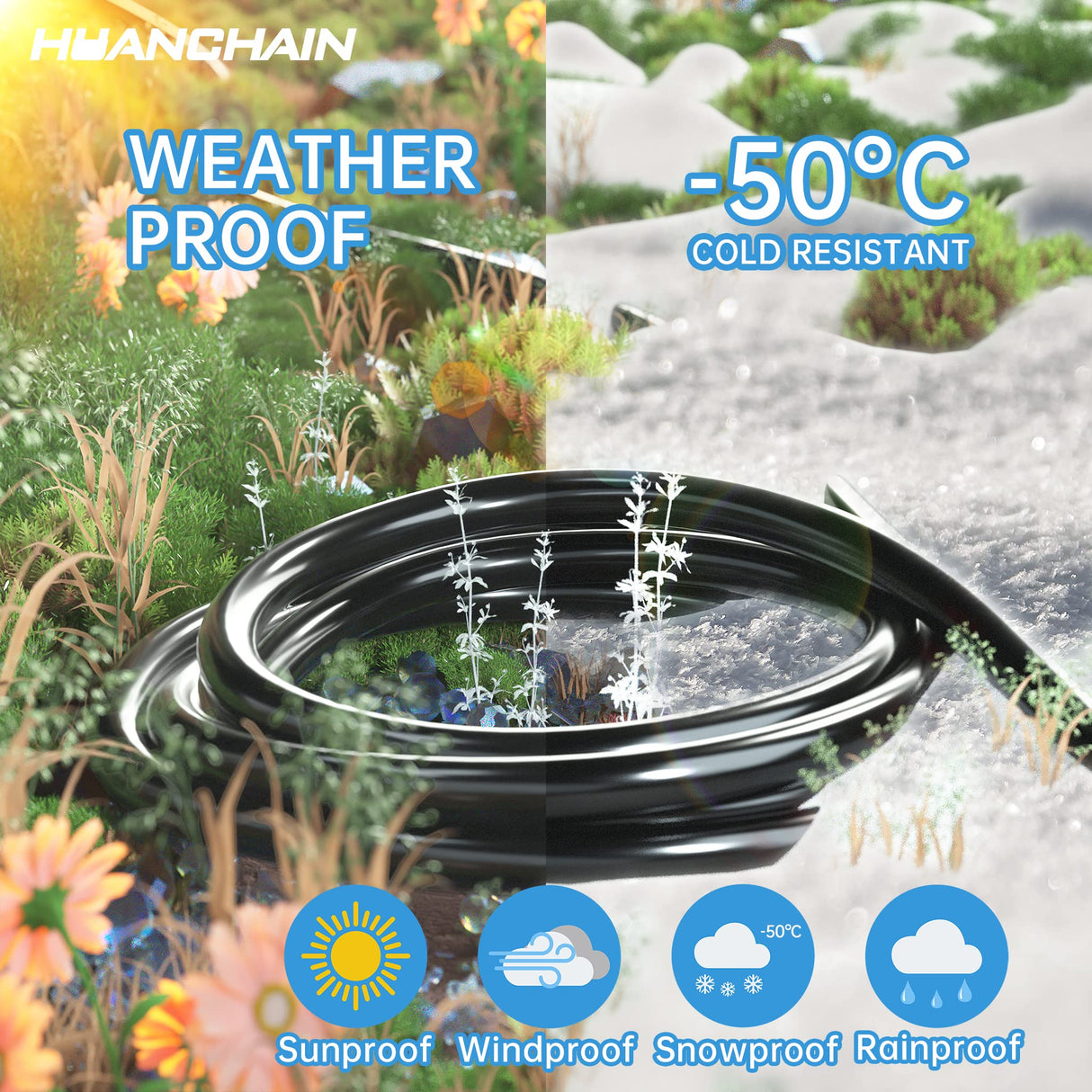 HUANCHAIN Indoor Outdoor Black Extension Cord 25 ft Waterproof, 16/3 Gauge Flexible Cold-Resistant Appliance Cord Outside, 13A 1625W 16AWG SJTW, 3 Prong Heavy Duty Electric Cord, ETL huanchain