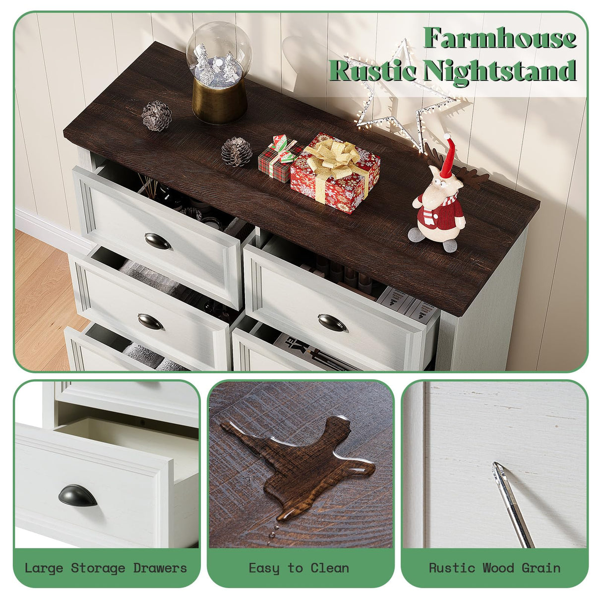 AMERLIFE 42" Dresser for Bedroom, Farmhouse 8 Drawer Dresser, Dressers & Chests of Drawers, Organizer with Storage Drawers, Rustic White AMERLIFE