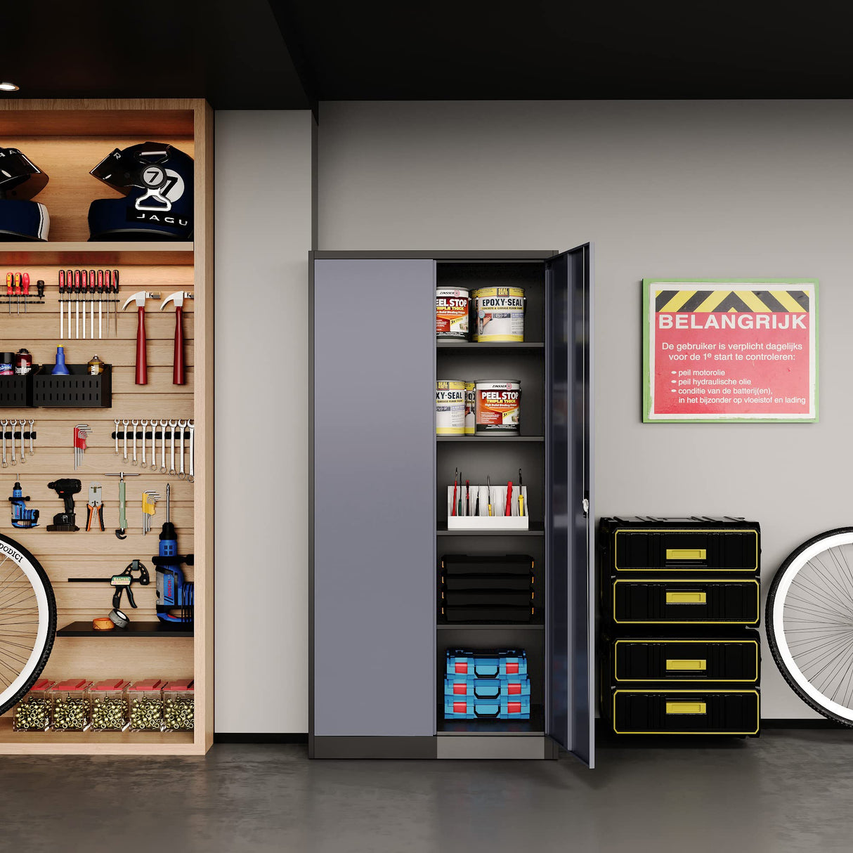 STANI Garage Storage Cabinet, Metal Storage Cabinet with 4 Adjustable Shelves, 71" Steel Lockable File Cabinet, Locking Steel Storage Cabinet for Office,Home,Garage,Gym,School STANI