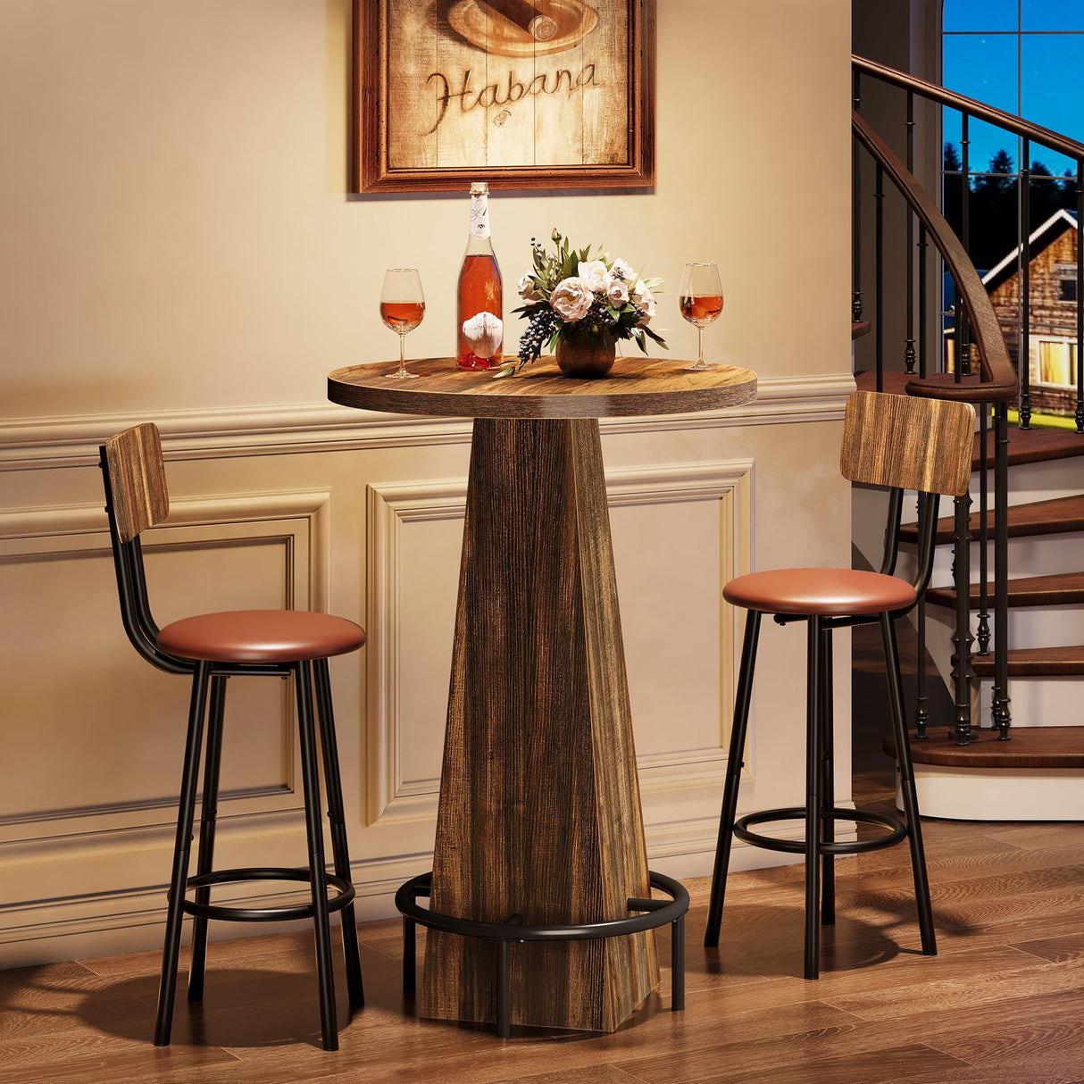 Tribesigns Bar Table, 37.4" High Round Pub Table for Small Bars, Dining Room, Kitchen, Rustic Brown (Only Table) Tribesigns