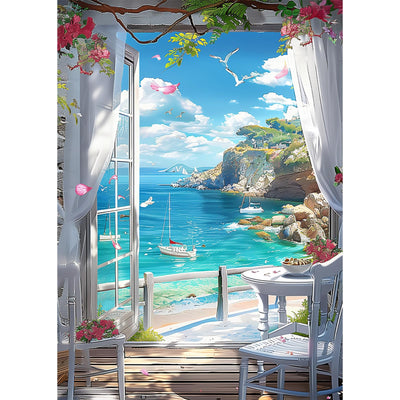 Lxmsja Sea View Diamond Art Kits for Adults, Landscape DIY Full Drill Diamond Painting Kits for Beginners, 5D Gem Art Crafts for Adults, Home Wall Decor 12x16 inch