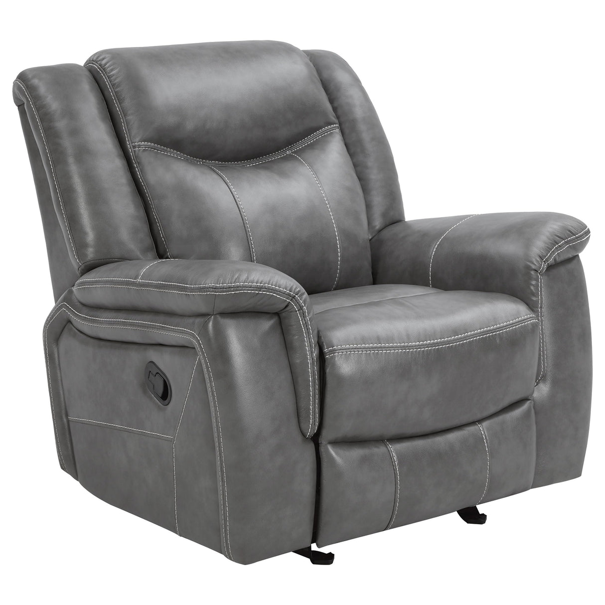 Coaster Home Furnishings - Conrad - Leatherette Upholstered Glider Recliner Chair with Overstuffed Arms, Pocket Coil Seating, and Ergonomic Lever - Living Room - 33-Inch - Gray - 650356 Coaster Fine Furniture