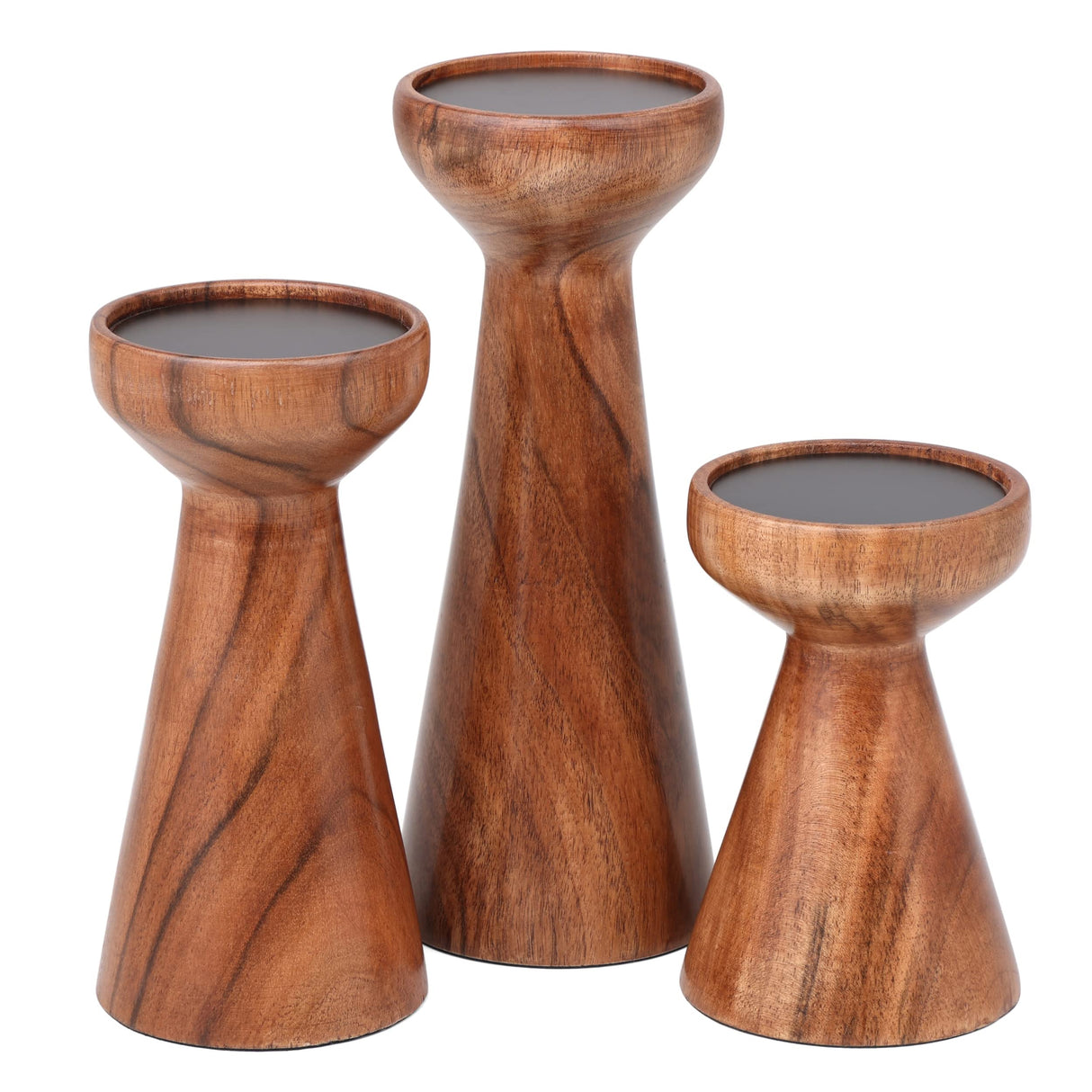 BIRDROCK HOME 3pc Flare Candleholders - Farmhouse Wooden Pillar Stand Set - Large Decorative Wood Candlestick - Table Centerpiece & Mantle Decor - Tall Tiered Candle Holders for Decorations - Natural BIRDROCK HOME