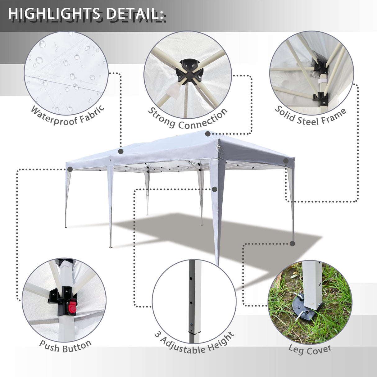 Oseasoy Pop Up Canopy Tent,10x20 ft Outdoor Commercial Instant Portable Party Gazebo Heavy Duty Beach Tent Sun Shelter with 4 Sand Bags,Bonus,Carry Bag,White Oseasoy