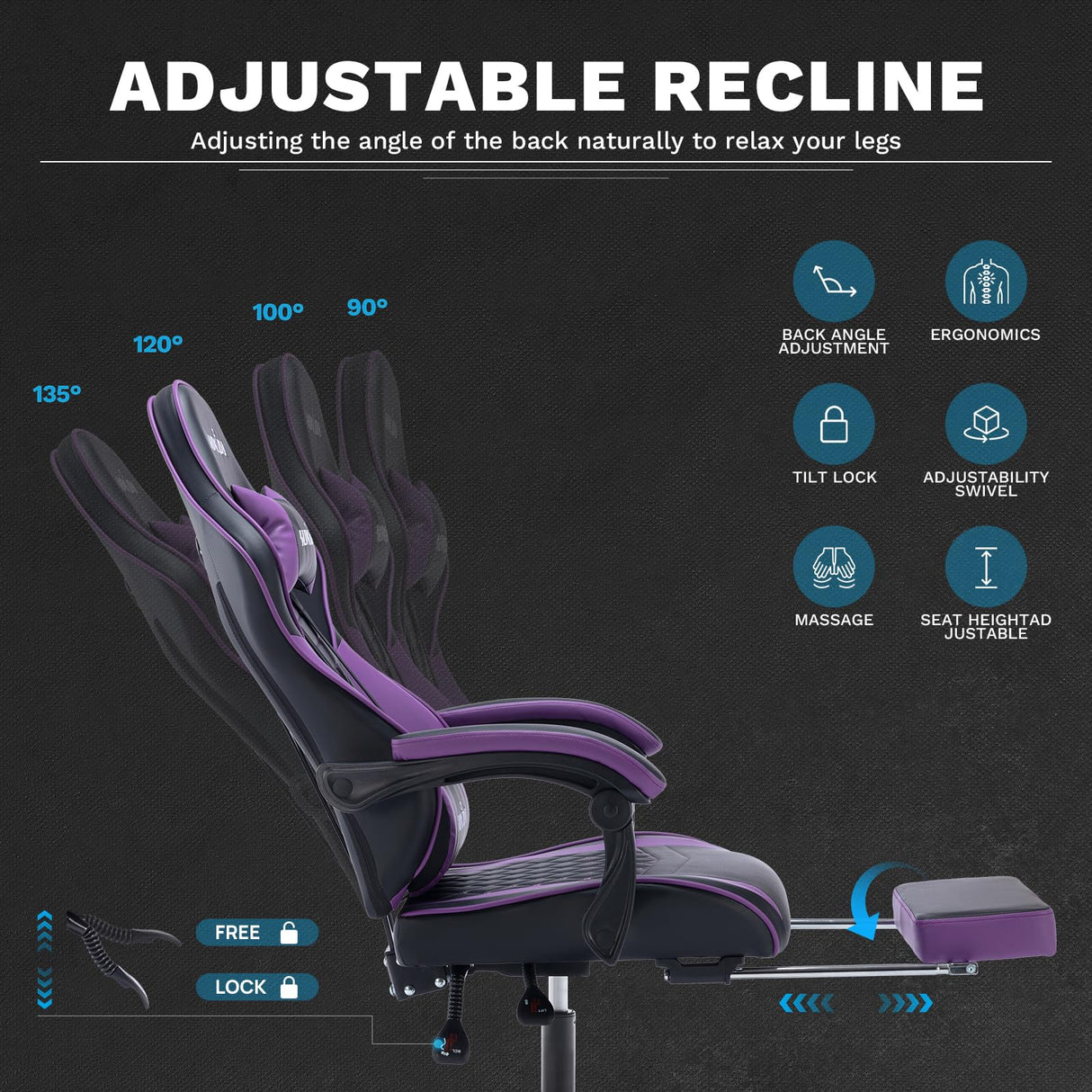 Ergonomic Video Gamer Chairs Gaming Computer Chairs Gamer Chairs for Adults Massage Lumbar Support Swivel Height Adjustable Headrest Backrest SUKIDA