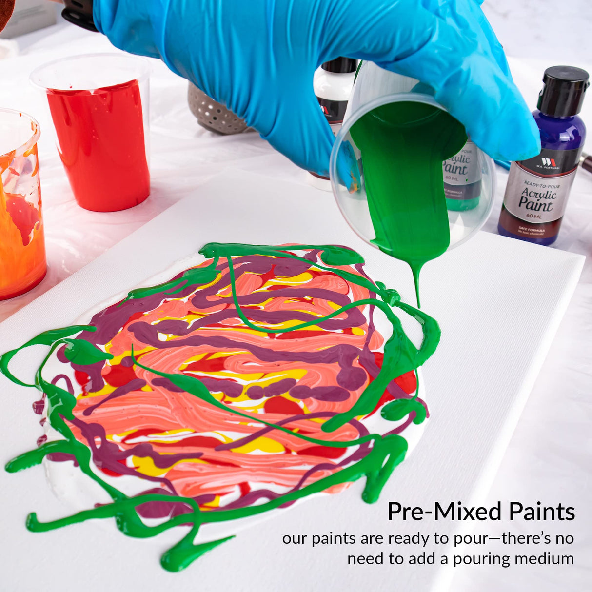 WA Portman 38-PC Ready-to-Pour Acrylic Pouring Paint Set - 6 Bottles of Acrylic Paint Kits for Adults and Kids - Painting Sets with Canvas Painting Supplies and Brushes W.A. Portman