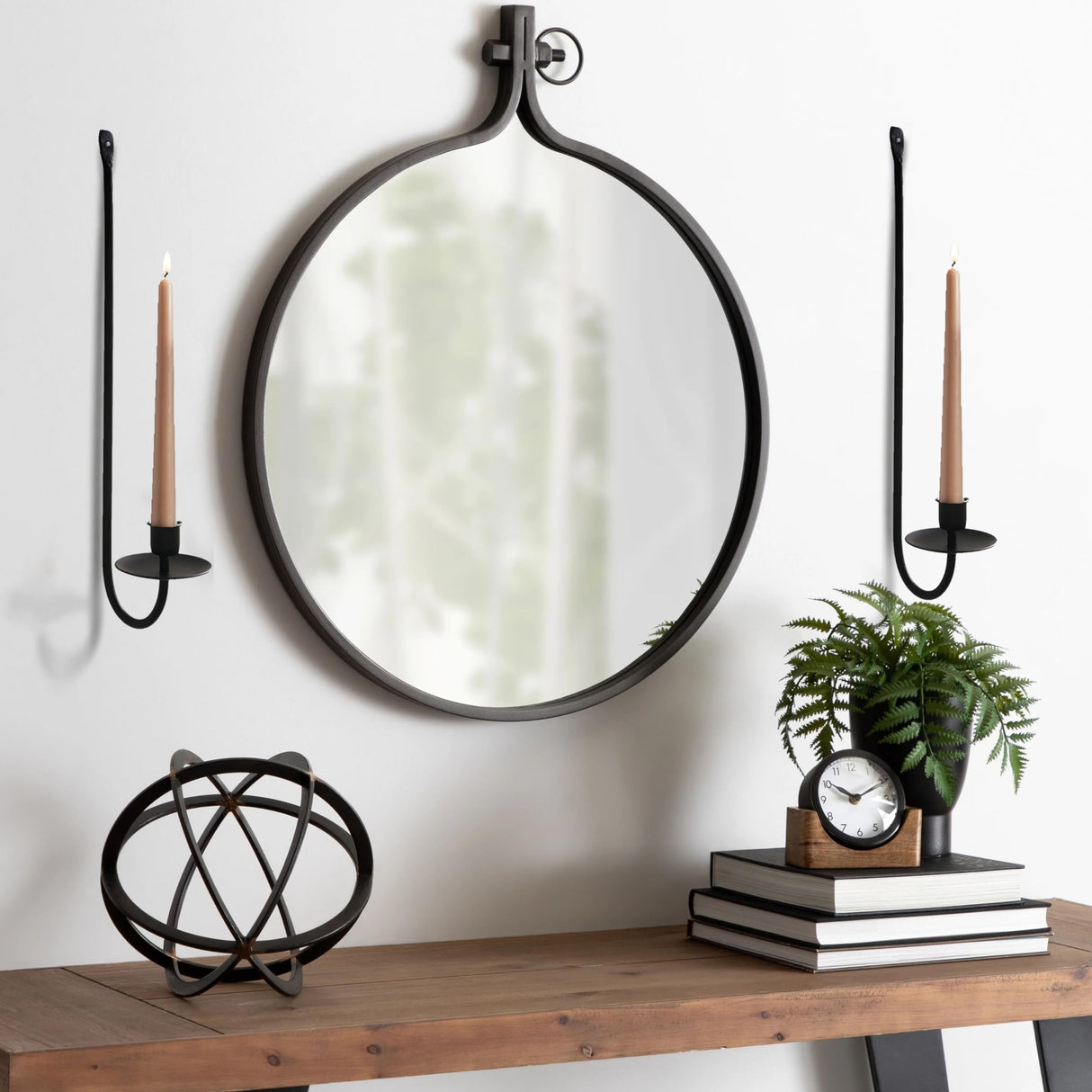Remenna Metal Wall Candle Sconce Holder Set of 2 Wall Mount Candle Holders Modern Wall Candle Sconces Hanging for Living Room Farmhouse Fireplace Wedding 16.5"×5"×3" (Black) Remenna