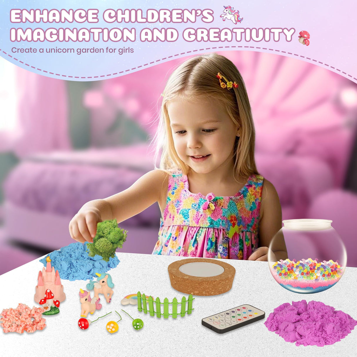 Nicella Unicorn Light-Up Terrarium Kit for Kids - LED Night Light Birthday Gift for Girls Ages 4 5 6 7 8-12 Year Old - Unicorn Toys for Girls - DIY Arts and Crafts Kit for Kids - Best Presents Nicella