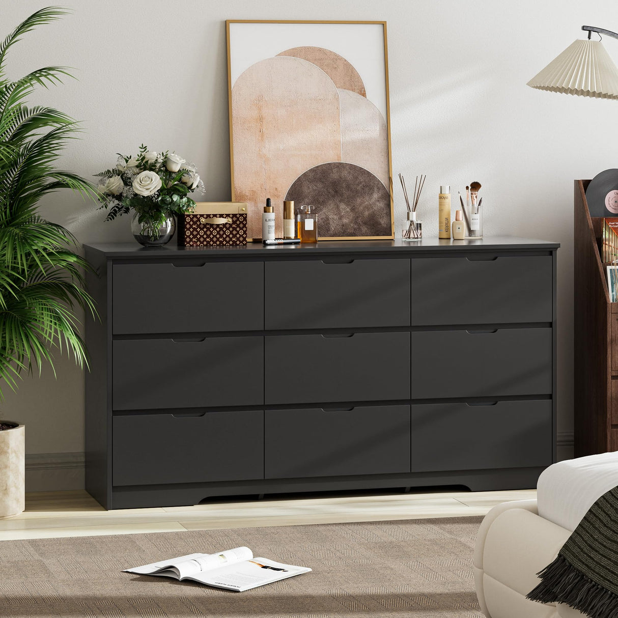 Tradare 59'' Black Dresser for Bedroom, 9 Drawer Wood Dresser with Handle Free, Large Modern Chest of Drawers for Home Office, Living Room, Entryway Tradare
