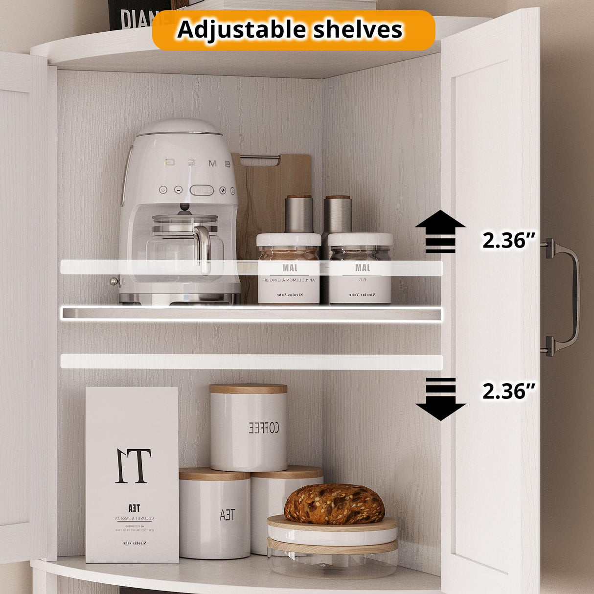 IRONCK Tall Corner Cabinet with 3 Wine Racks, Farmhouse Storage Cabinet with 4 Doors and Adjustable Shelves, Barn Door Design, Corner Bar Cabinet for Living Room, Kitchen, Laundry Room White IRONCK