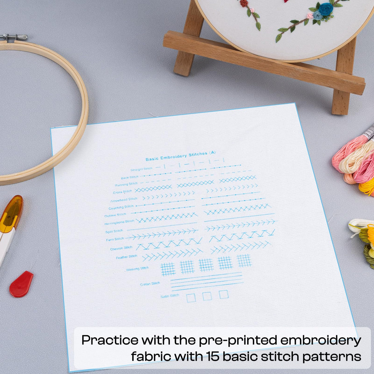 Caydo Embroidery Kit with Water Soluble Embroidery Stabilizer Including 2Pcs Embroidery Hoops, 100 Color Threads, Embroidery Fabric, and Cross Stitch Tool Embroidery Starter Kits for Adults Beginners Caydo