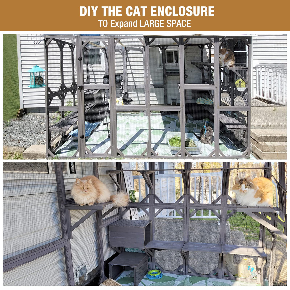Cat Enclosure Outdoor Catios Indoor Wooden Kitty House Cat Cage with Resting Boxes, Platforms,Waterproof Roof GUTINNEEN