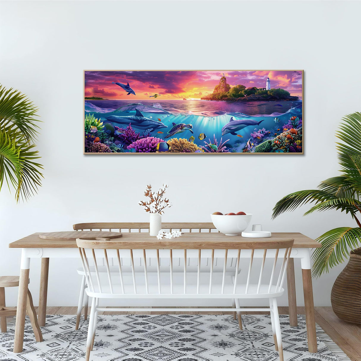 Kaliosy 5D Large Dolphins Diamond Art Kits for Adults, DIY Sunset Ocean Scenery Giant Diamond Painting Full Round Drill Crystal Art - Home & Office Wall Decor 11.81x31.5 inch/30x80cm Kaliosy