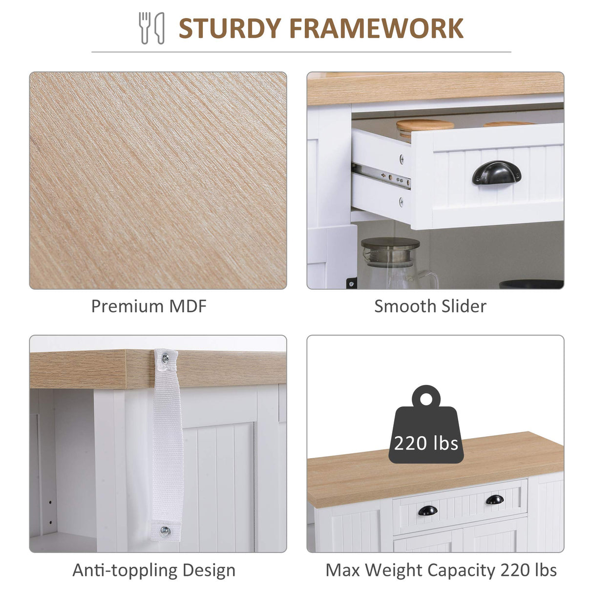 HOMCOM Fluted-Style Wooden Kitchen Island, Storage Cabinet w/Drawer, Open Shelving, and Interior Shelving for Dining Room, White HOMCOM