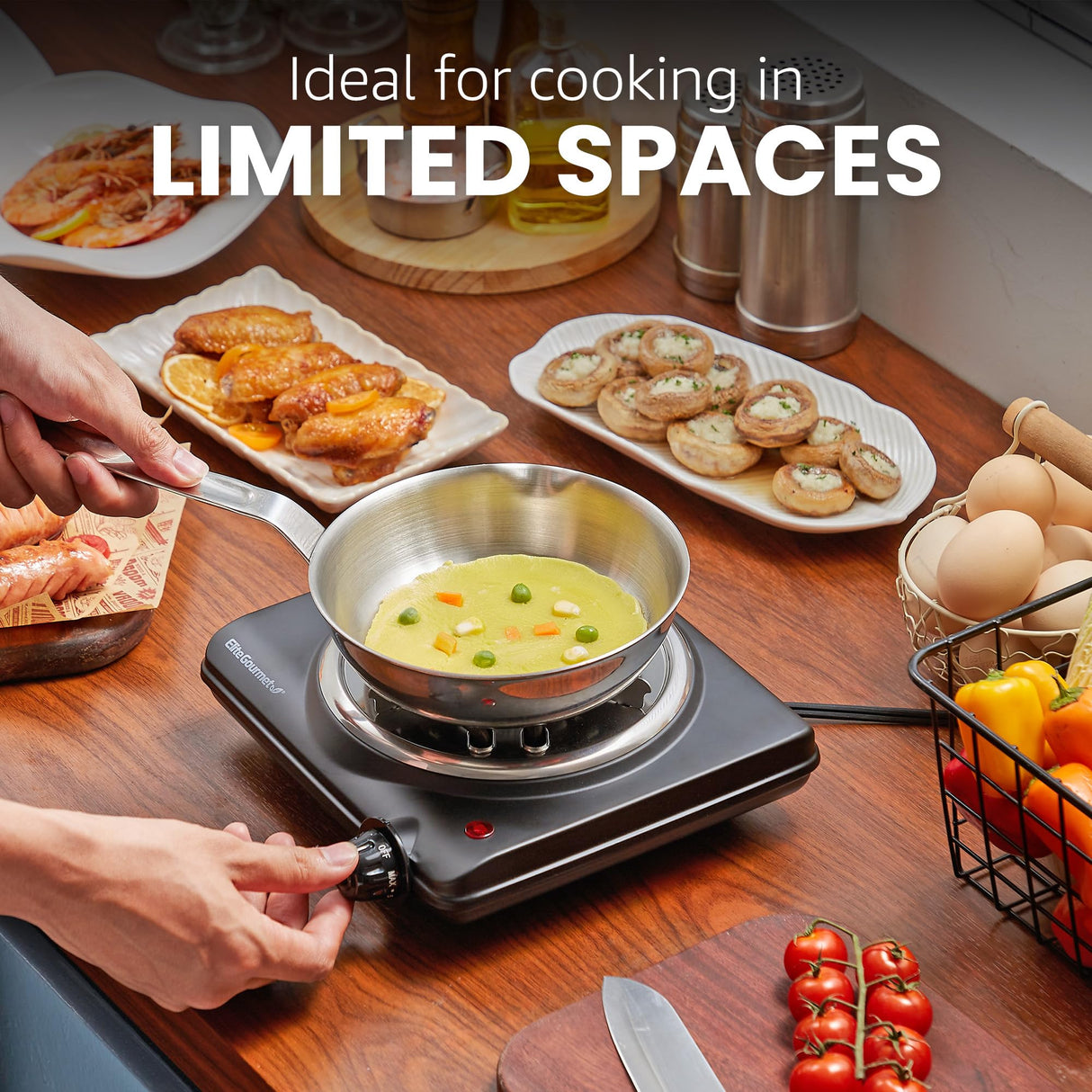 Elite Gourmet ESB100B Countertop Single Coiled Burner Electric Hot Plate, Temperature Control, Indicator Light, Easy to Clean, Black Elite Gourmet