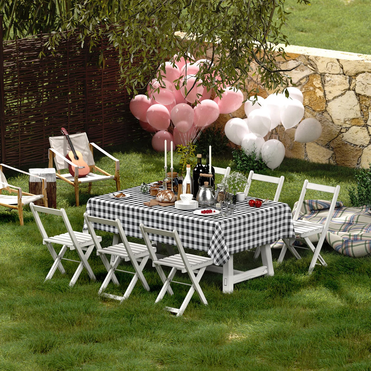 misaya Rectangle Waterproof Vinyl Table Cloth, Buffalo Flannel Backed Tablecloth, Wipeable Plastic Table Cover for Dinner, Kitchen, Outdoor (60" x 84", Black and White) misaya