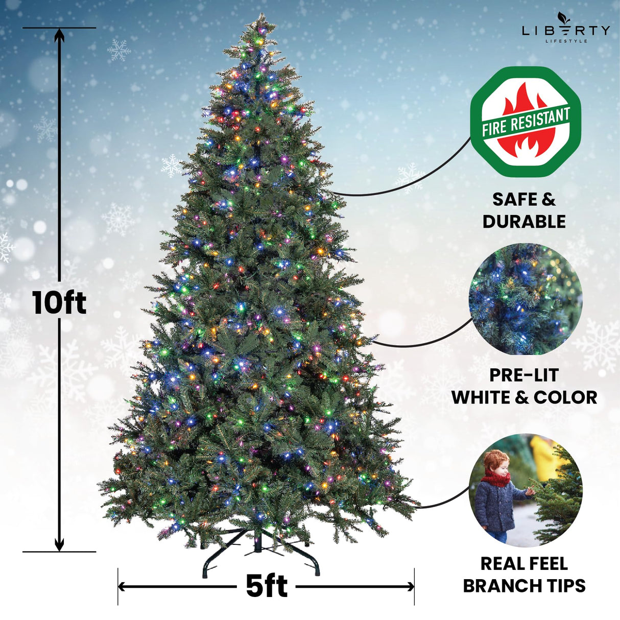 Liberty Lifestyle Christmas Tree 10 ft- Pre-Lit White and Multi-Color Premium LED Lights - Artificial Full Christmas Tree Includes Stand, Remote, and Free Bag Liberty Lifestyle