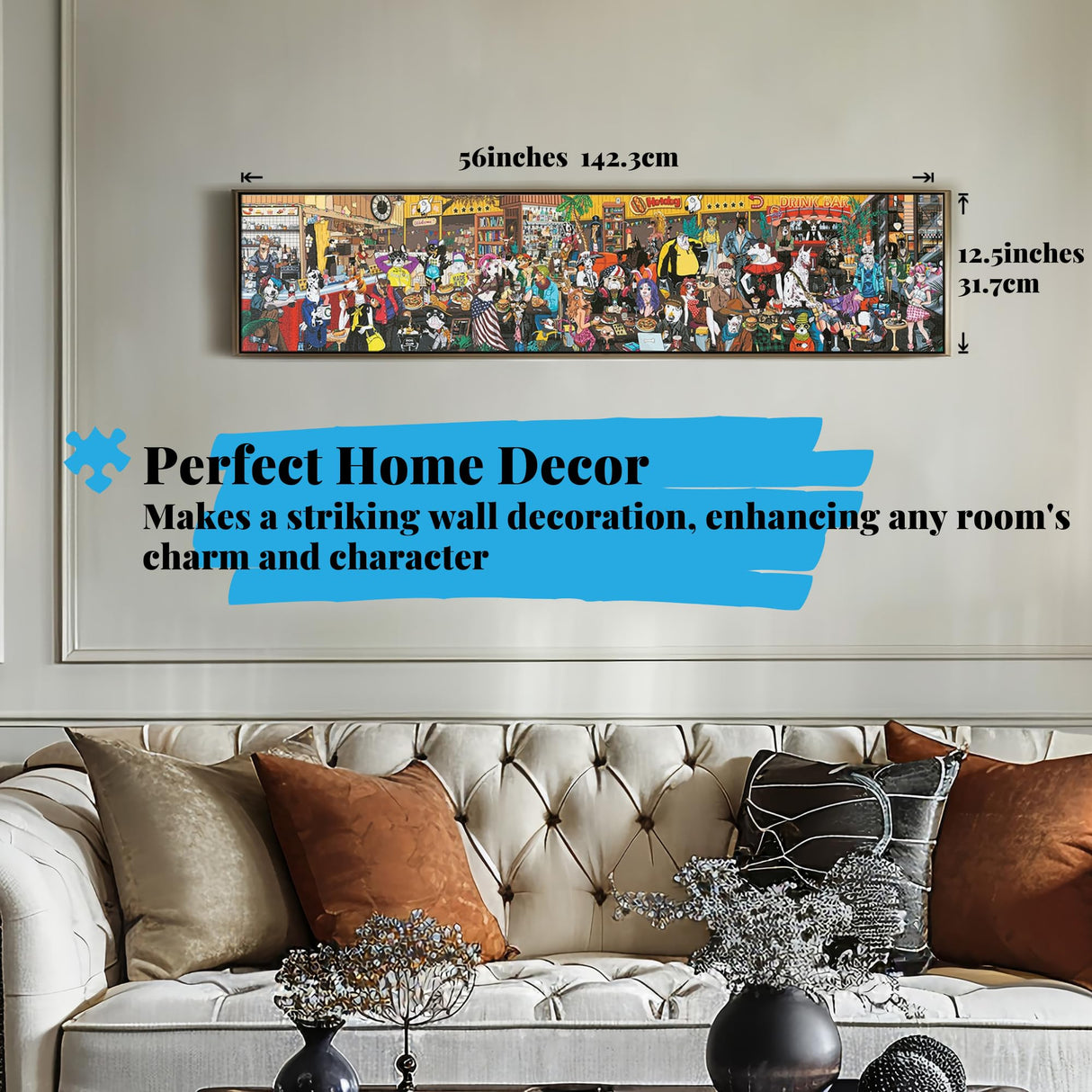Plastic Jigsaw Puzzle for Adults,2178 Pieces in 9 Bags for Family Game, Panoramic Dog Party for Home Decor, Perfect Snap,56×12.5 Inches Hipazous Hipazous