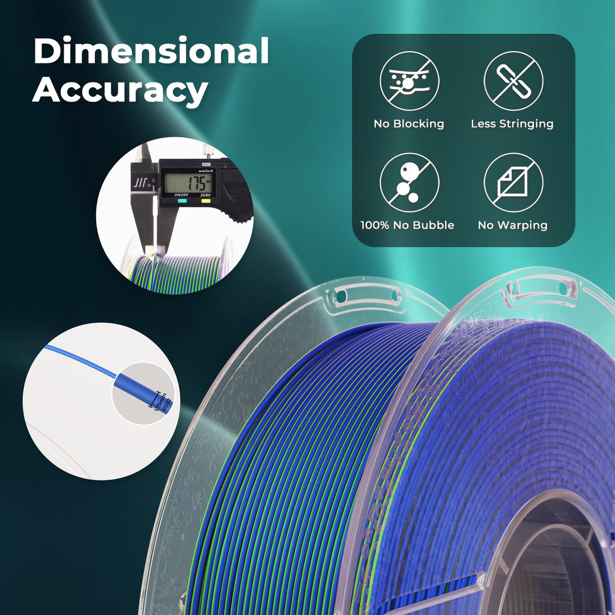 AMOLEN Silk PLA 3D Printer Filament, Silk Dual Color Blue Green PLA Filament 1.75mm, Shiny Coextrusion PLA Filament, Color Change 3D Printing Filament 1KG/2.2lb AMOLEN