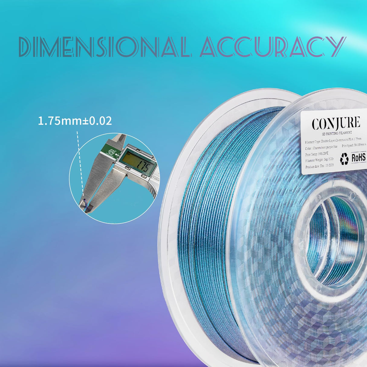 Chitu Systems Conjure Chameleon PLA 3D Printer Filament, 1.75mm Dual Color Filament, Blue Purple 3D Printing Filament 1KG/2.2lb (A-Chameleon PLA-Blue Purple 1kg) chitu systems